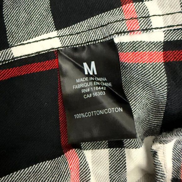 Lurking Class Flannel Shirt Women's Medium Black White Red Plaid Skull Button Up - Picture 10 of 11